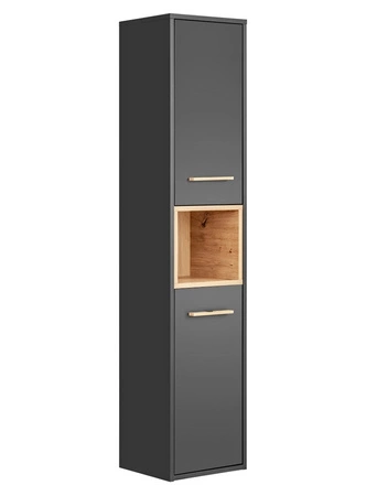Słupek łazienkowy wiszący Borneo 36 cm szary / dąb artisan nowoczesny design szafki do łazienki podkreślony wyrazista kolorystyką