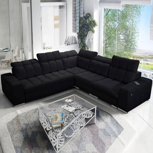 Narożnik z funkcją spania Luigi III czarny prawostronny komfortowy narożnik do salonu doskonały do codziennego wypoczynku