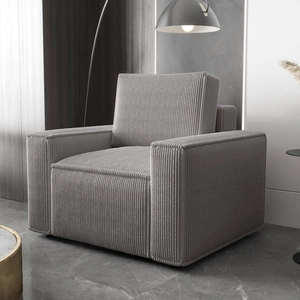 Fotel Nelo jasny szary klasyczny design w nowoczesnym wydaniu wygodny fotel do salonu prążkowana sztruksowa tkanina