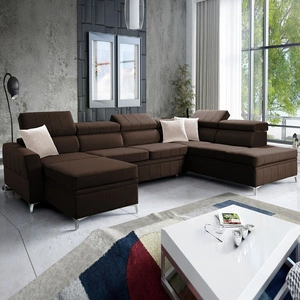 Narożnik z funkcją spania Rava VI brązowy lewostronny praktyczny i nowoczesny narożnik wyposażony w wielofunkcyjną lampkę