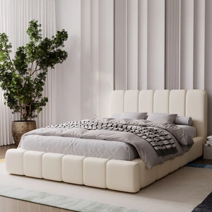 Łóżko tapicerowane Malmi 160x200 beżowe stylowe łóżko z pojemnikiem na pościel wygodny zagłówek zachwyca eleganckim designem
