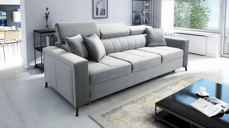 Sofa z funkcją spania Nausa siwa regulowane zagłówki odporna na zaciągnięcia i zadrapania komfortowa podczas wypoczynku