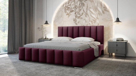 Łóżko tapicerowane Foggo 160x200 burgundowe stylowe łóżko z pojemnikiem na pościel wygodny zagłówek zachwyca eleganckim designem