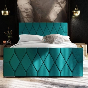 Łóżko tapicerowane Sparks 140x200 turkusowe z pojemnikiem w nowoczesnym stylu z charakterystycznym wezgłowiem oraz z zanóżkiem