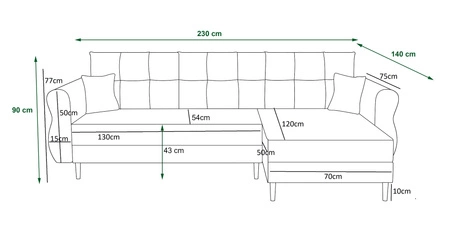 Narożnik z funkcją spania Wilkins brązowy prawostronny stylowy i nowoczesny design wpisujący się w każdą aranżację