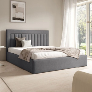 Łóżko tapicerowane Togo 140x200 ciemny szary eleganckie i funkcjonalne łóżko do sypialni gustowne pionowe przeszycia na wezgłowiu