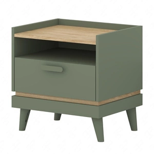 Szafka nocna Scandia zielona / dąb olejowany nowoczesny design szafki z szufladą osadzonej na wysokich nogach idealna do sypialni