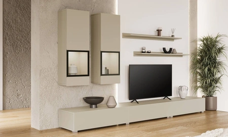 Meblościanka Baros beżowa modernistyczny design idealnie wkomponuje się do każdego wnętrza