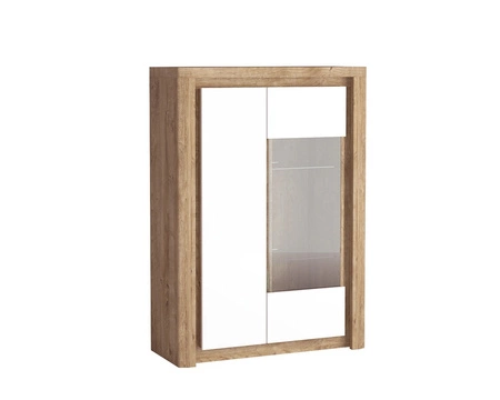 Witryna niska Livinio 100 cm dąb ribbeck / biały połysk estetycznie i starannie wykonana witryna do jadalni podświetlenie ledowe