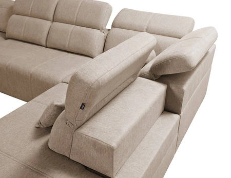 Narożnik z funkcją spania Tesalia VI niebieski lewostronny nowoczesny i komfortowy narożnik z funkcją przesuwanego oparcia