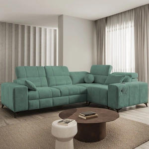 Narożnik z funkcją spania Penejos II zielony prawostronny komfort podczas codziennego wypoczynku narożnik z pojemnikiem na pościel