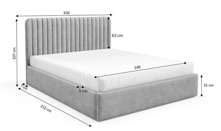 Łóżko tapicerowane Faro 140x200 ciemny szary wygodne łóżko do sypialni designerskie wezgłowie o subtelnie zaokrąglonym kształcie
