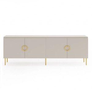 Komoda Belluna 180 cm beżowa designerska niska komoda doskonała do sypialni lub salonu stylowe złote uchwyty i wysoka podstawa