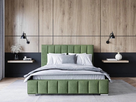 Łóżko tapicerowane Insam 140x200 miętowe stylowe łóżko z pojemnikiem na pościel wygodny zagłówek zachwyca eleganckim designem