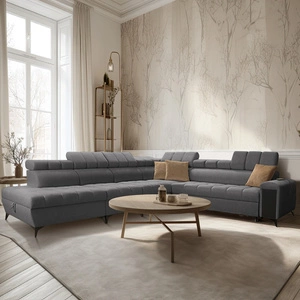 Narożnik z funkcją spania Bolmso XII grafitowy lewostronny nowoczesny design narożnik zapewnia komfort obszerne pojemniki na pościel