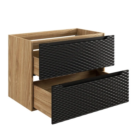 Szafka pod umywalkę Ocean 80 cm dąb olejowany / czarny nowoczesny design szafki ciekawe poziome ryflowania w kształcie fal