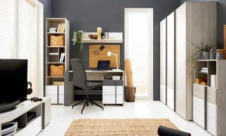 Szafa Remona 150 cm dąb wilton biały / biała idealna szafa z szufladami do pokoju młodzieżowego użytkowa i pojemna nowoczesny wygląd