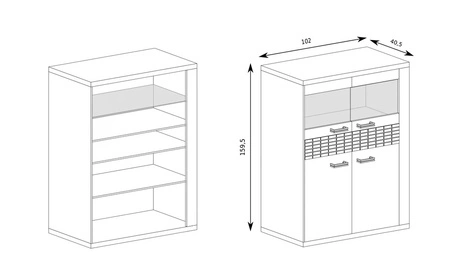 Zestaw mebli Natural dąb ribbeck nietuzinkowa meblościanka do salonu wzbogacona oświetleniem LED ozdobne listwy na frontach szuflad