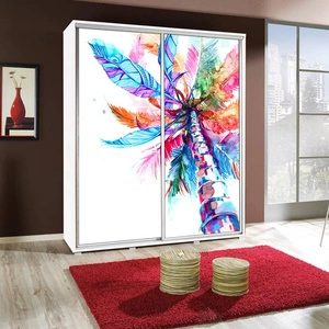 Szafa przesuwna Artistino 155 cm z grafiką palma korpus szafy w kolorze białym wykonany z płyty o grubości 22mm