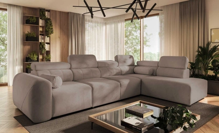 Narożnik z funkcją spania Cantare XI ciemny beż prawostronny komfortowy narożnik o nowoczesnym designie pluszowa tkanina