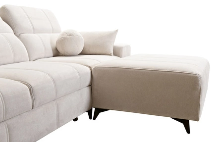 Narożnik z funkcją spania Penejos XII Lux niebieski prawostronny stylowy narożnik rozkładany z komfortowym wysuwanym podnóżkiem