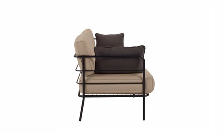 Sofa ogrodowa Teneryfa czarny / jasny beż / brązowy designerska sofa 3 osobowa doskonała na taras lub do ogrodowej strefy wypoczynku