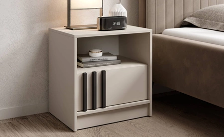 Szafka nocna z szufladą Aspen beżowa / czarne lamele stylowa szafka nocna ozdobiona lamelami idealny dodatek do sypialni