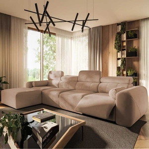 Narożnik z funkcją spania Cantare XII Lux łososiowy lewostronny estetyczny i niezwykle komfortowy narożnik z podnoszonym podnóżkiem