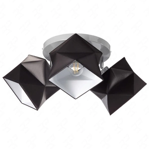 Plafon sufitowy potrójny Quasar designerska lampa sufitowa do salonu z czarnymi abażurami i szarą metalową podstawą