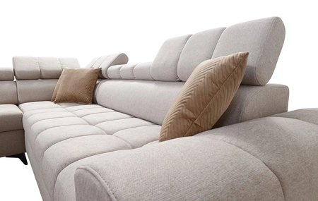 Narożnik z funkcją spania Bolmso XII fioletowy lewostronny nowoczesny design narożnik zapewnia komfort obszerne pojemniki na pościel