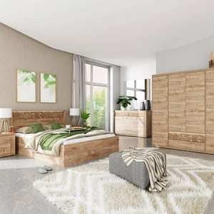 Zestaw mebli do sypialni Natural dąb ribbeck nietuzinkowe meble wzbogacone oświetleniem LED ozdobne listwy na frontach szuflad