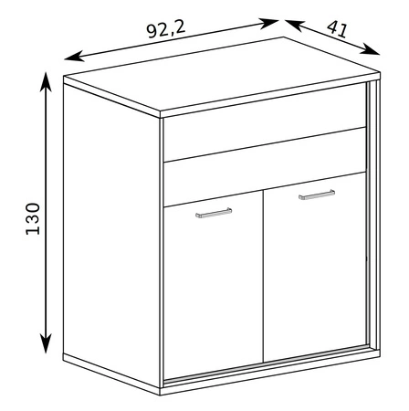 Komoda z szufladami Mediolan Plus 92 cm hikora elegancka komoda z stylowymi czarnymi dodatkami szuflady z systemem push to open metalowe nogi