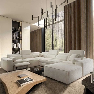 Narożnik z funkcją spania Viano VIII Lux kremowy prawostronny designerski narożnik z wysuwanym podnóżkiem pojemniki na pościel