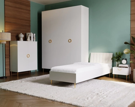 Szafka nocna Belluna beżowa z szufladą doskonała szafka do sypialni w stylu glamour stylowy złoty uchwyt wykonany z metalu