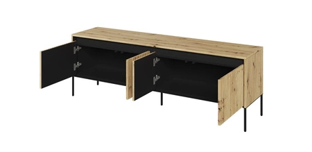 Szafka RTV Trend 167 cm dąb artisan praktyczna i stylowa szafka z ryflowanymi frontami wzbogacona o oświetlenie LED metalowa podstawa