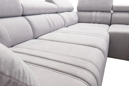 Narożnik z funkcją spania Castel VI jasny brąz prawostronny wygodny i elegancki narożnik z dwoma pojemnikami na pościel