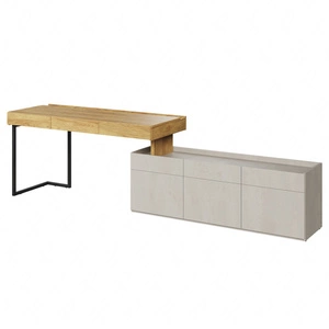 Biurko z szafką Teen Flex 244 cm / 279 cm hikora naturalna / silk flou funkcjonalne biurko młodzieżowe możliwość narożnego montażu