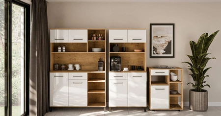 Kredens kuchenny Vento 80 cm dąb lancelot / biały połysk idealny mebel kuchenny do aranżacji małego aneksu kuchennego bufet do kuchni