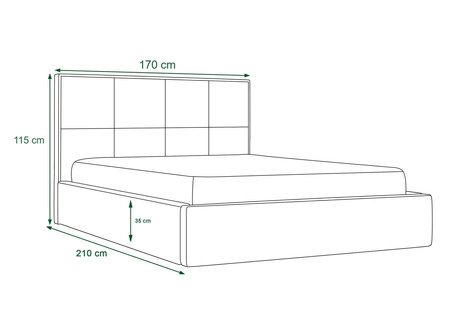 Łóżko tapicerowane Bauru 160x200 butelkowa zieleń z pojemnikiem w nowoczesnym skandynawskim stylu z pikowanym zagłówkiem z kryształkami