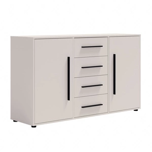 Komoda z szufladami Maxione 150 cm beżowa elegancki i uniwersalny styl komody do sypialni lub salonu gustowne czarne uchwyty