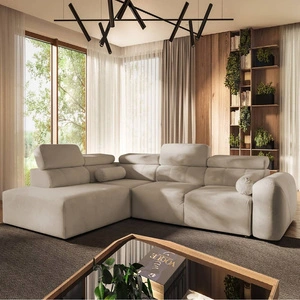 Narożnik z funkcją spania Cantare VII beżowy lewostronny narożnik z pojemnikiem na pościel wykonany z trwałej tkaniny typu plusz