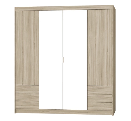 Szafa Rene 176 cm dąb sonoma jasny stylowy design obrzeża wykończone ABS szafa z lustrem do sypialni lub garderoby pojemne szuflady