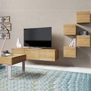 Zestaw mebli Apulia XXI dąb złoty wyjątkowo stylowa meblościanka do salonu proste bryły wpisujące się w każde wnętrze