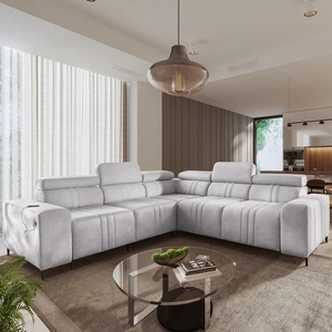 Narożnik z funkcją spania Castel III szary popiel lewostronny narożnik z dwoma pojemnikami na pościel regulowane zagłówki