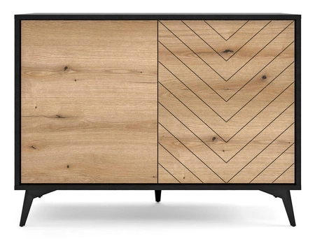 Komoda Gusto 104 cm czarna / dąb evoke designerski i komfortowy mebel do nowoczesnych oraz funkcjonalnych wnętrz