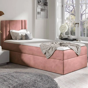 Łóżko kontynentalne Alia 80x200 kwarcowy róż nowoczesny styl idealne łóżko do pokoju dziecięcego subtelne pionowe przeczycia na wezgłowiu