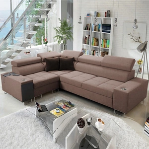 Narożnik z funkcją spania Dafni II jasny brąz lewostronny pleciony narożnik z pojemnikiem na pościel szuflada w boczku mebla