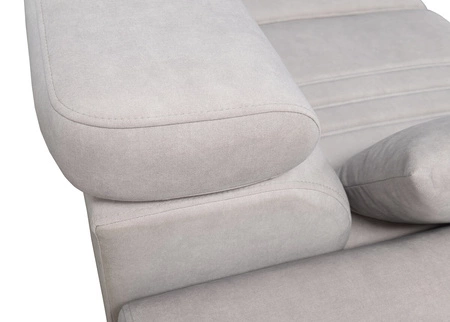 Narożnik z funkcją spania Castel XII błękitny prawostronny stylowy i wygodny narożnik do salonu funkcjonalne regulowane zagłówki