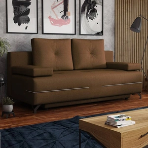 Kanapa z funkcją spania Austin brązowa nowoczesna tkanina pluszowa gwarantuje najwyższy komfort i funkcjonalność