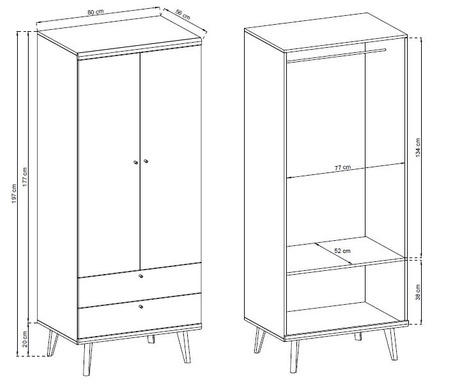 Szafa Primo 80 cm dąb riviera / biały nowoczesny design w stylu skandynawskim z systemem pełnego wysuwu szuflad